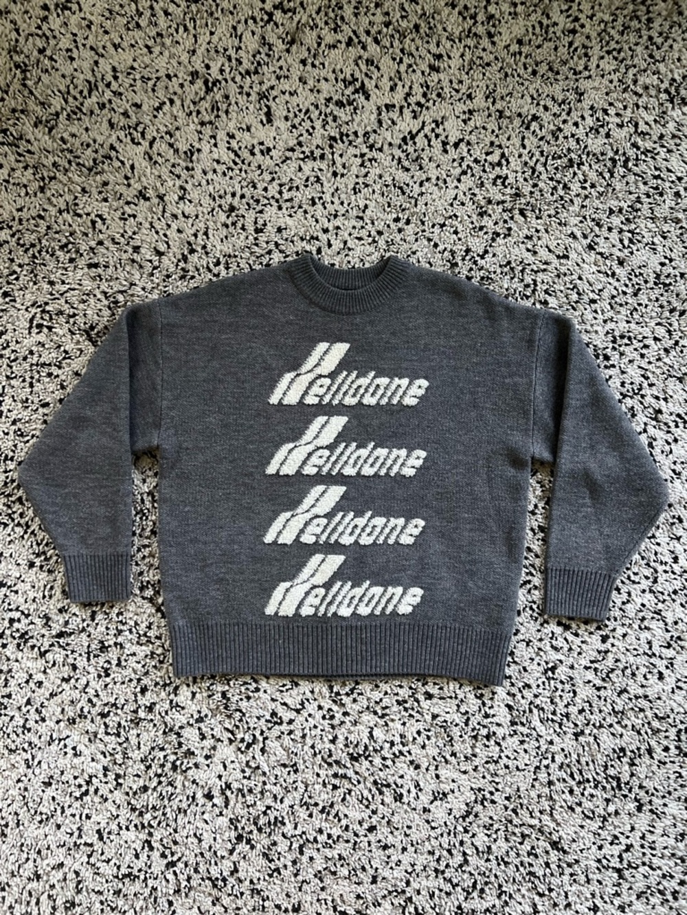 We11done Gray Logo Pile Knit Sweater Textured Crewneck Men’s Size Small